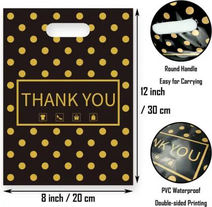 Black thank you plastic storage bags with printing