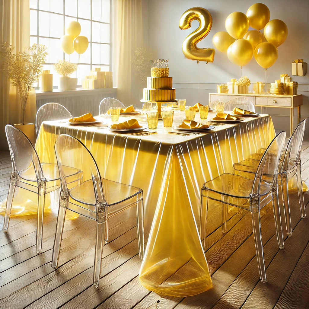 High-end plastic tablecloth for an adult birthday party, featuring a vibrant and festive design.